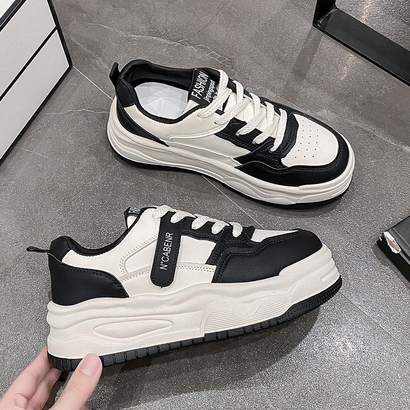 

Platform white shoes women s new spring and autumn heightening white sports board shoes versatile matching skirt new 35 чёрный