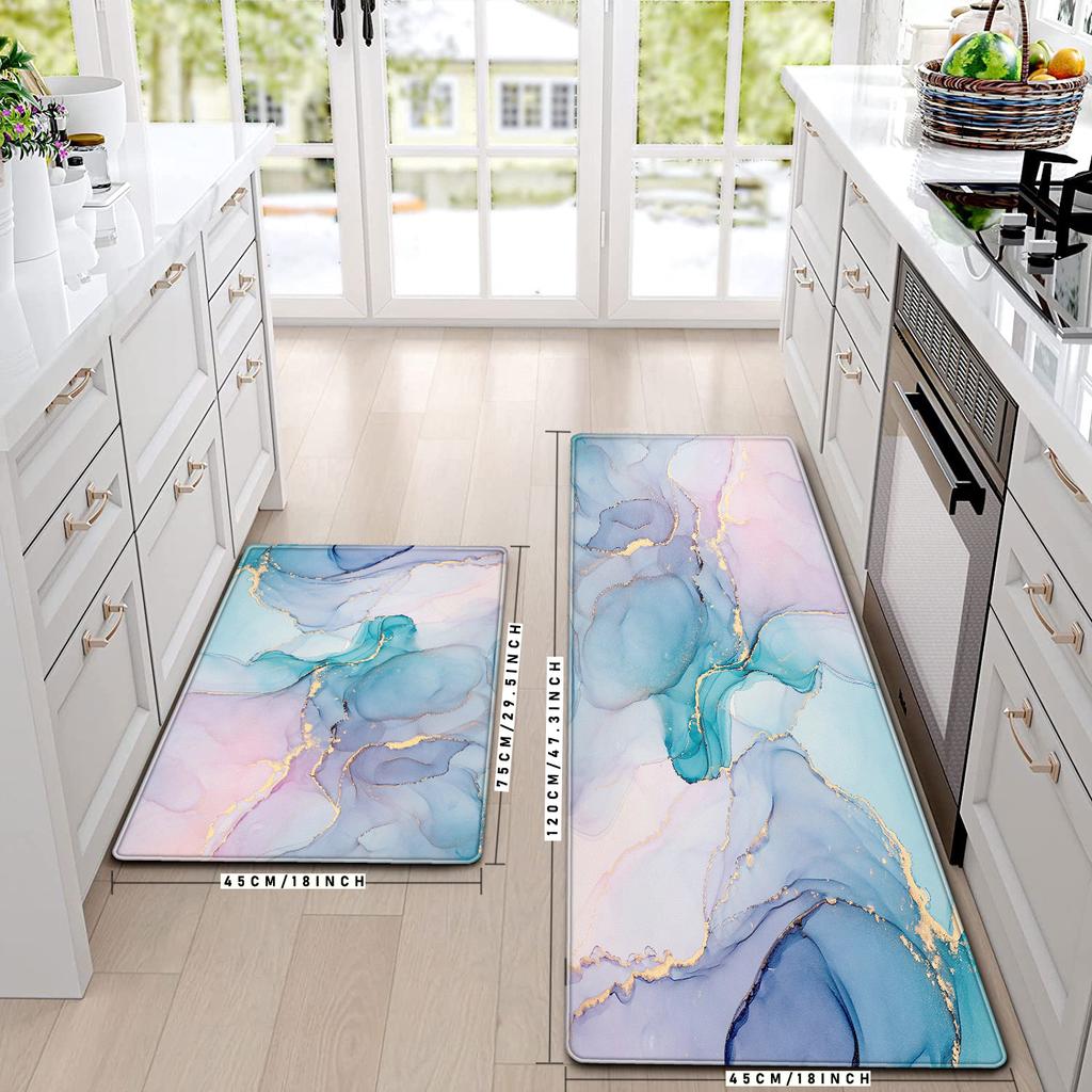2 pieces/set Black Gold Marble Printed Kitchen Floor Mat Living Room Decoration Carpet Home Entrance Floormat Balcony Entrance