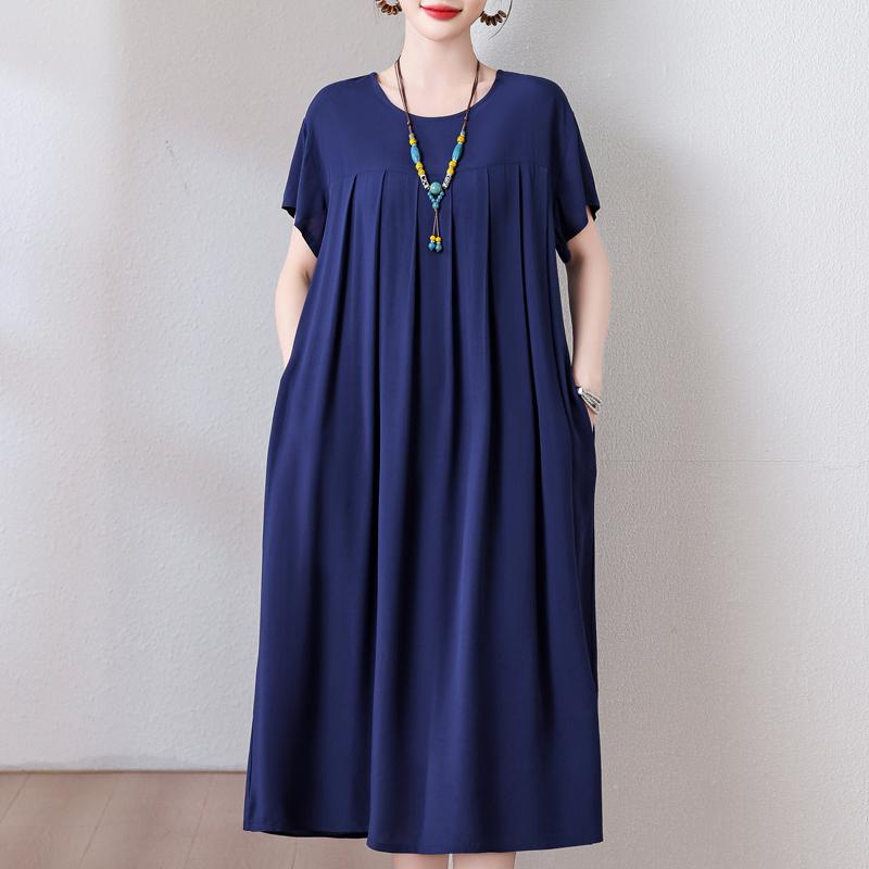 Plus Size Loose Vintage Print Langes Kleid für Damen Lässige Kurzarm-Sommer-Damenkleider