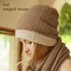 Women 100% Cashmere Tube Scarf Cable Knit Neck Warmer Ring Double Faced Thick Cap Reversible Knitted Beanies Winter 2-Pcs Set