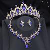 Gorgeous Princess Purple Crystal Bridal Jewelry Sets for Women Tiaras Crown Bride Earrings Wedding Necklace Jewelry Set