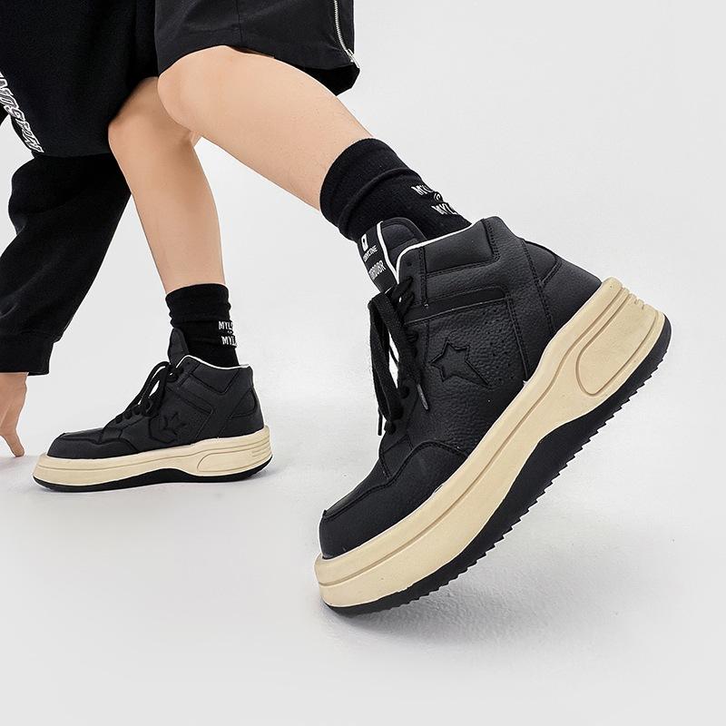 

High-top board shoes men s trendy couple high street sports shoes women s niche thick-soled heightening all-white tooling Martin boots 35 women's size чёрный
