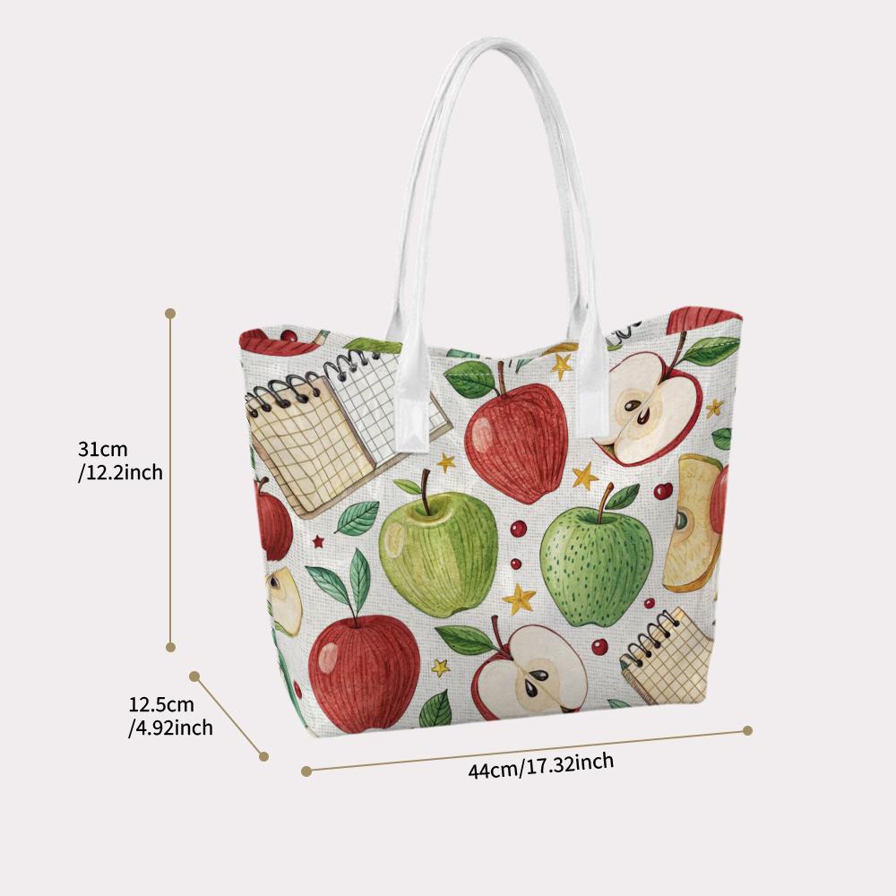 Teacher Apple Print Tote Bag Cute Casual Daily Handbag
