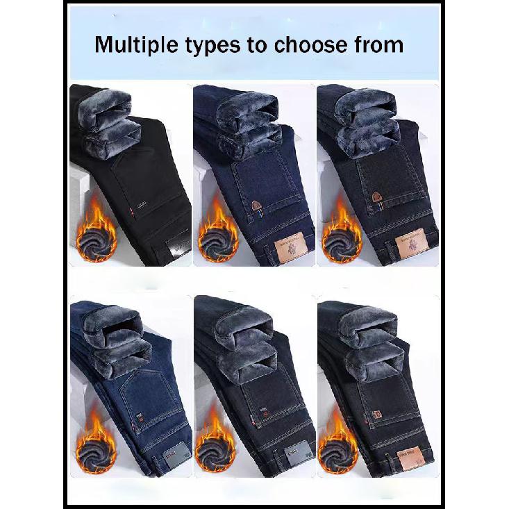 Spring And Autumn Winter New Men'S Plush Jeans Slimming Straight Stretch Business Versatile Long Pants