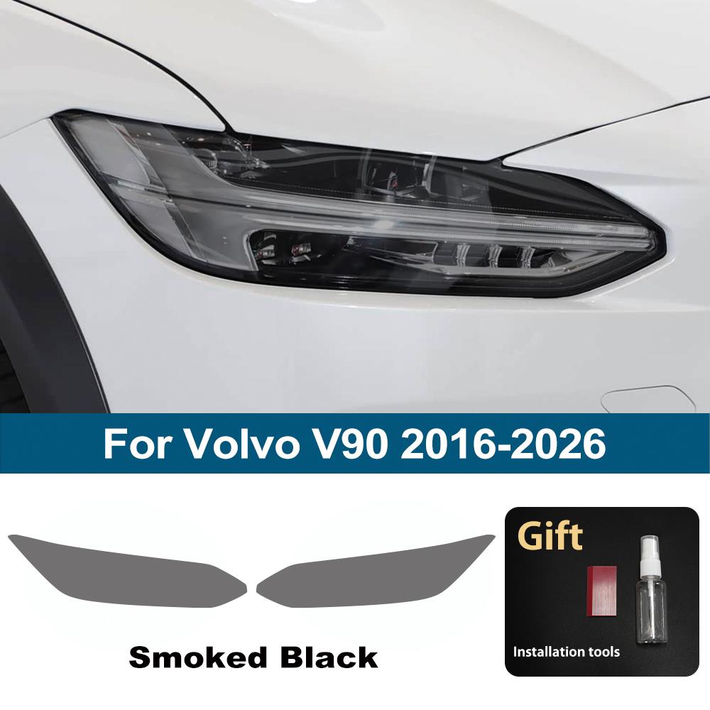 

For Volvo V90 2016-2026 Smoke Black High-Gloss Pre-Cut TPU Car Headlight Protective Film PPF Anti-Scratch Vinyl Wrap Cover Kit For V90 16-26 SMK