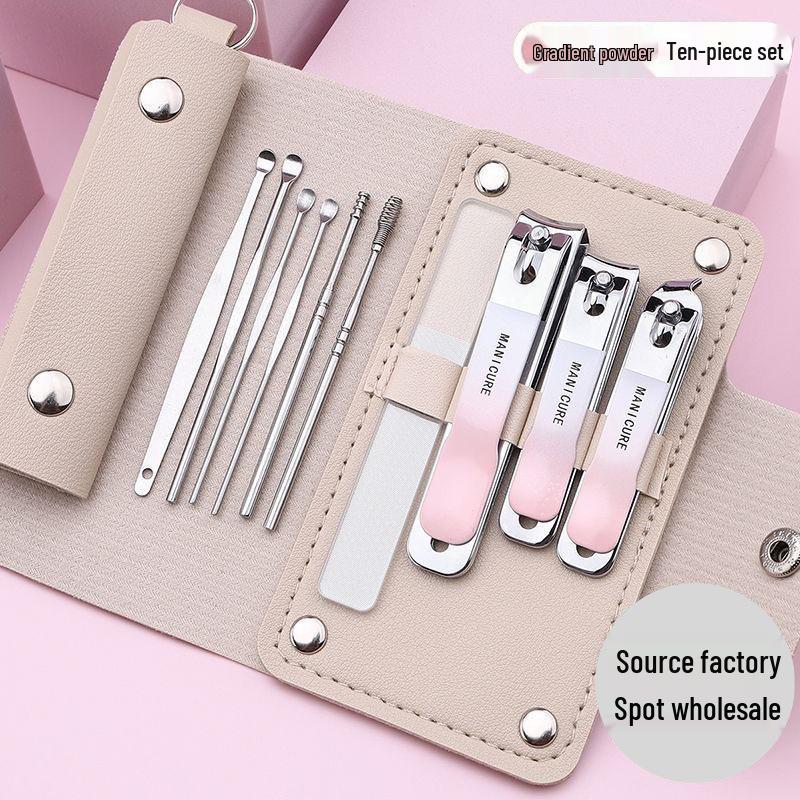 Portable 10-Piece Nail Clipper and Manicure Set with Ear Pick