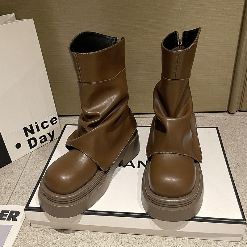 2025 New Autumn White Martin Boots Women's Small Thick-soled Heightening Retro Trouser Boots British Short Boots