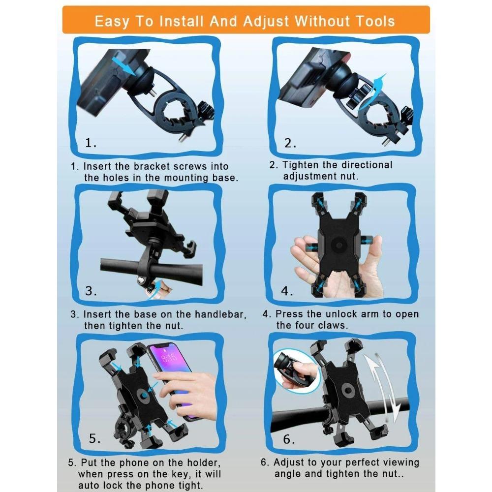 Bicycle Phone Holder Motorcycle Handlebar Phone Holder, Easy To Install and Quick-release Bicycle Handlebar Clamp