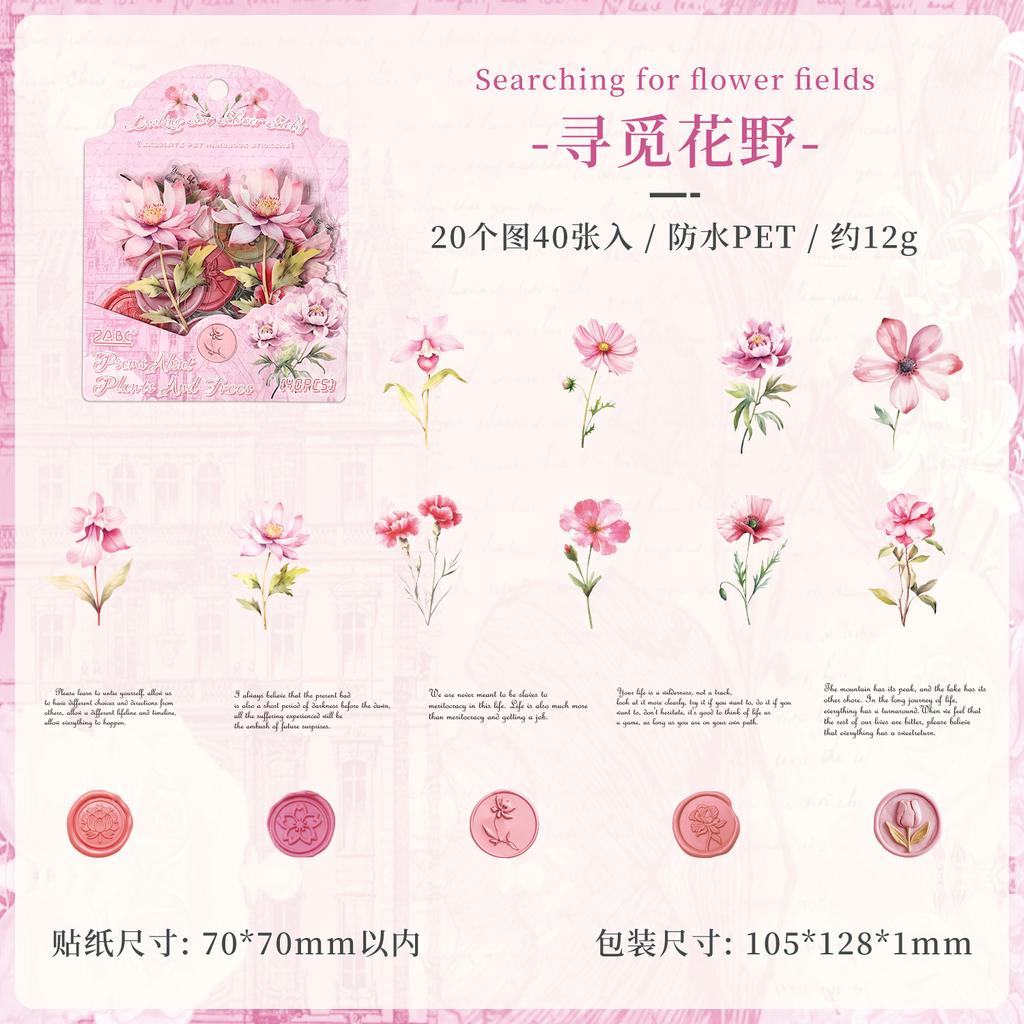40Pcs PET Waterproof Flower Stickers Elegant Floral Pattern Decor For Scrapbooking Journal Diary Layout