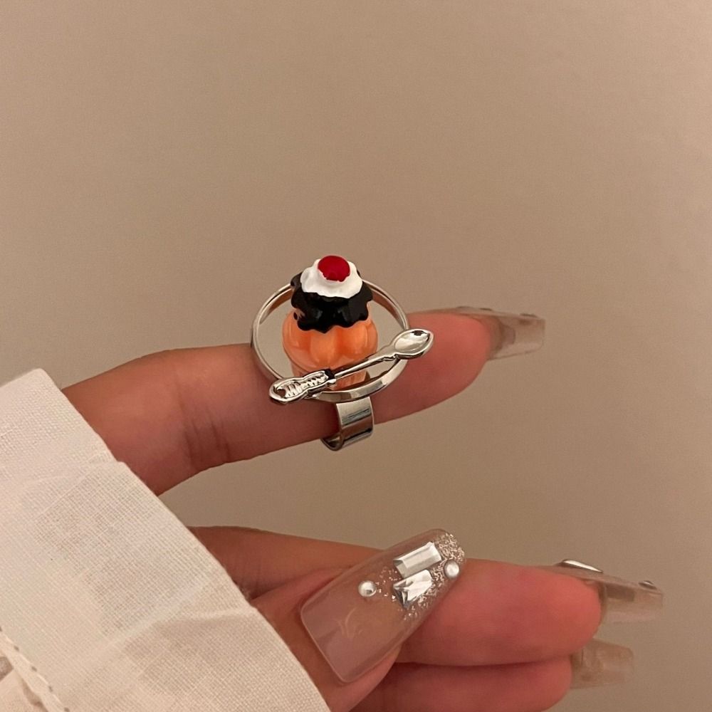 Spoon Mousse Cake Rings Open Jelly Finger Ring Fashion Adjustable Dessert Ring  Couples