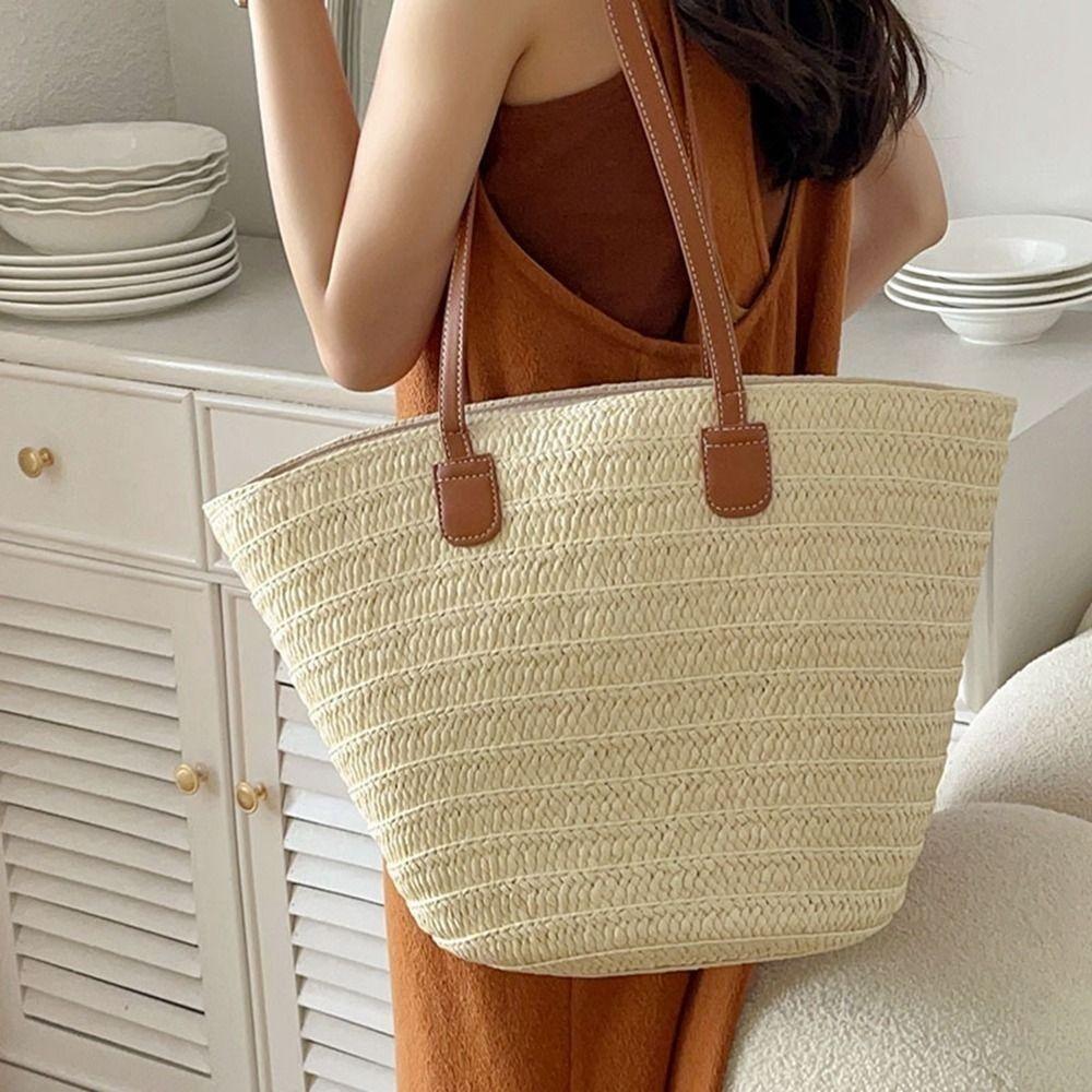 Leisure Basket Shoulder Bag Summer Women's Tote Bag New Straw Weave Bag  Ladies/Girls