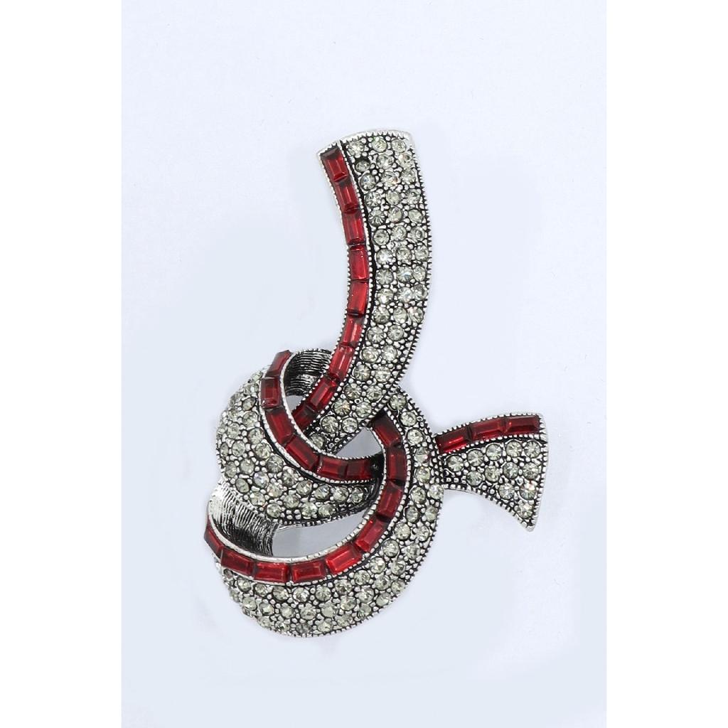 Red Stone Zircon Silver Color Brooch