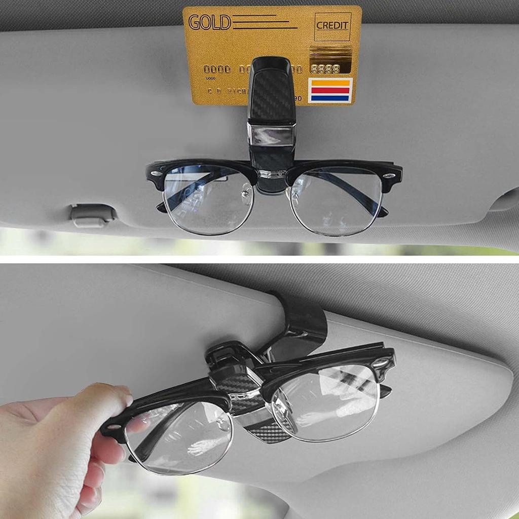 Pack of 2  Car Glasses Holders with Card Clip, Sunglasses Holder, 180° Rotating Glasses Clip with Cards, Double Ended Clip for All Vehicle Models