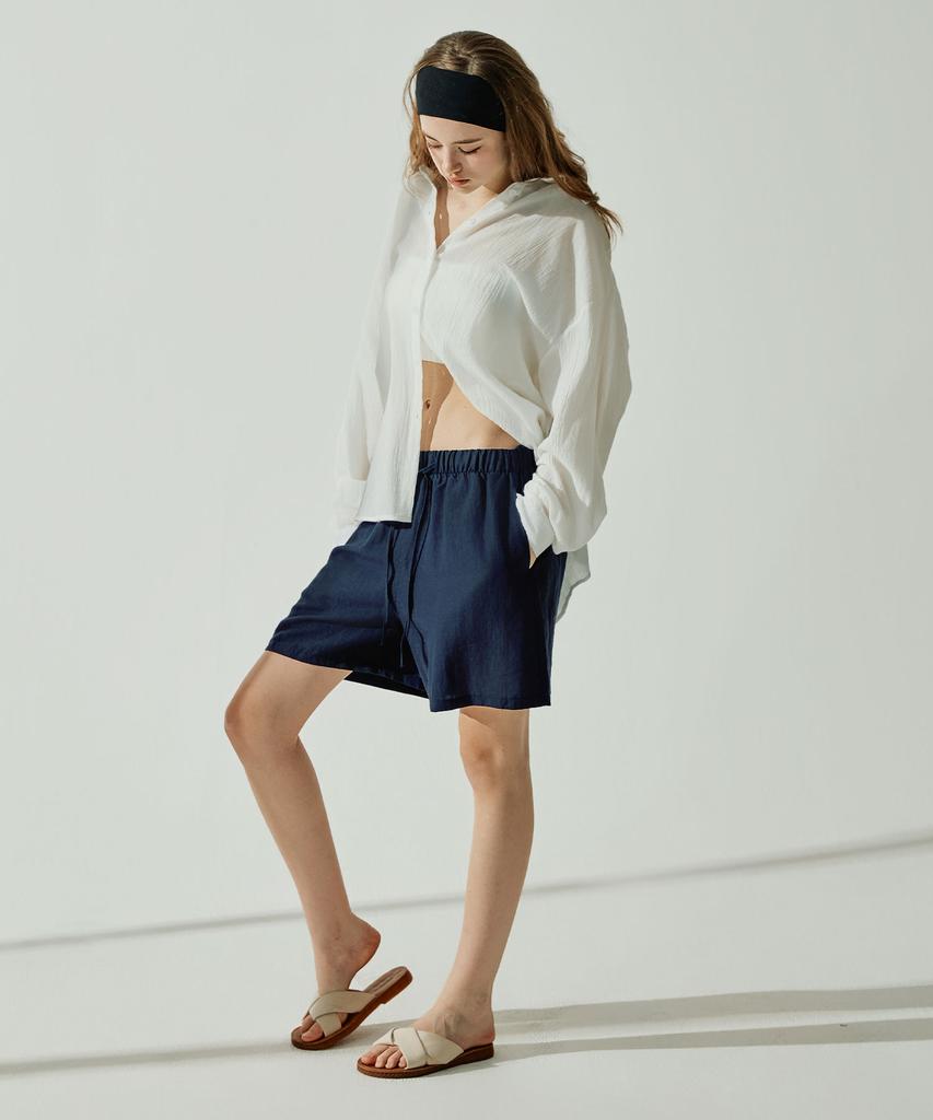 VIKINI VENDER Della Linen Elastic Waist Pants - Navy