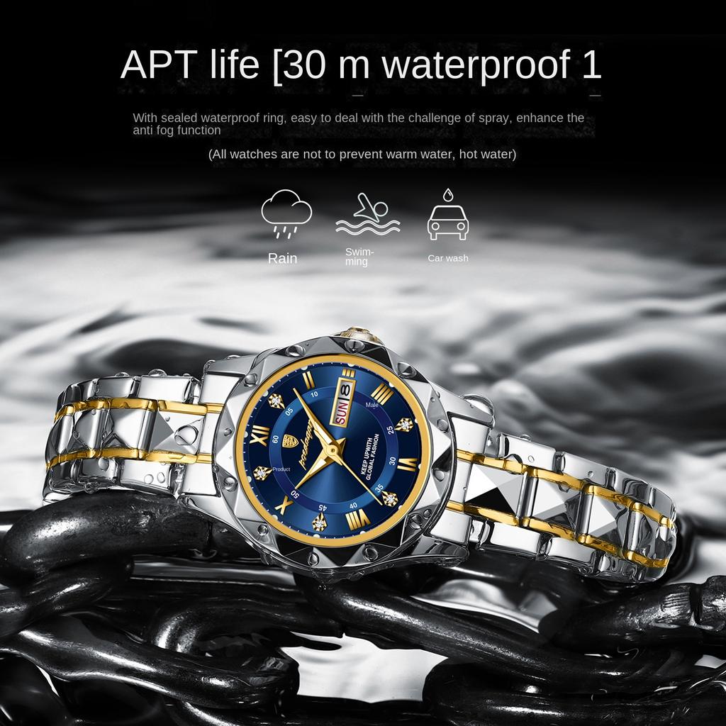 Luxury Brand New Women's Watch Waterproof Double Calendar Luminous Quartz Watch Diamond Ladies Business Clock