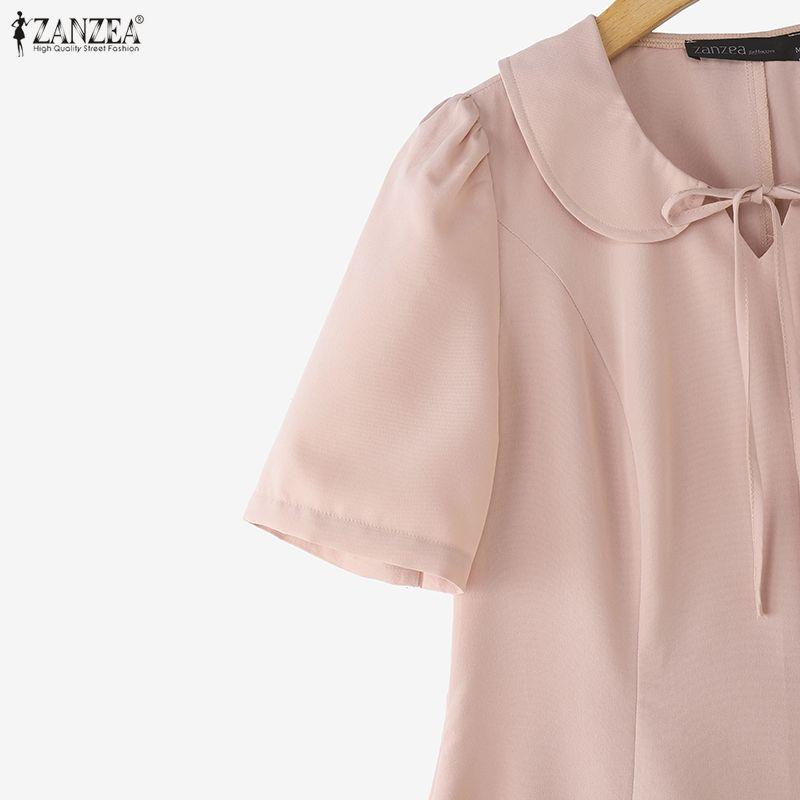 ZANZEA Women Casual Doll Collar Summer Short Sleeve Long Dress