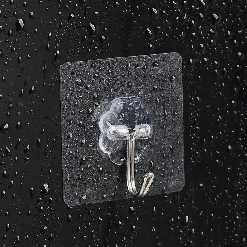 10pcs Transparent Stainless Steel Self-Adhesive Hooks Bathroom Towel Clothes Storage Sticker Hook Key Hangers Storage Holder
