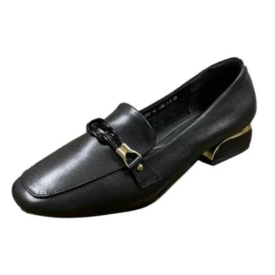 [blue Beryl] [Limited Stock] [Blue Beryl] Women's Loafers, Genuine Leather, Chunky Heel, 3cm Heel, Bit, Rubber Sole, Square Toe, Black BB006-BK240