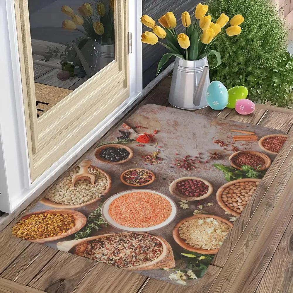 Grains Spices Peppers Pattern Floor Mat Room Mats Washable Non-Slip Living Room Sofa Chairs Area Mat Kitchen Alfombra
