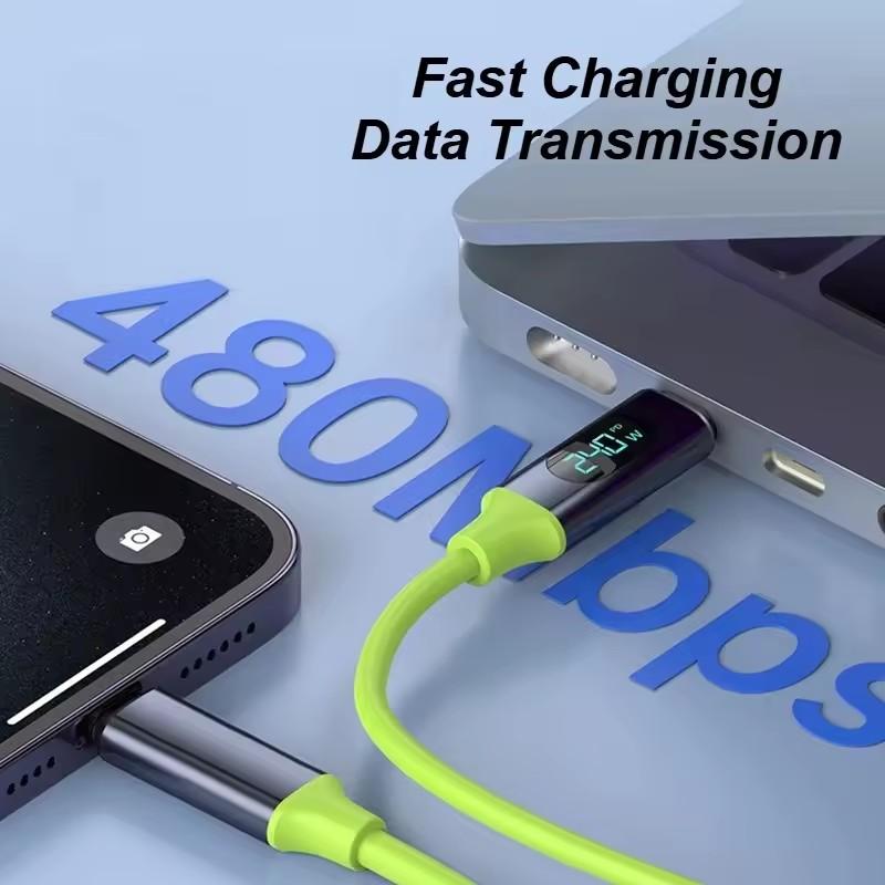 240W Fast Charging USB Type-c To Type-c Cable Digital Display Super Fast Charging Mobile Phone Data Cable Liquid Silicone