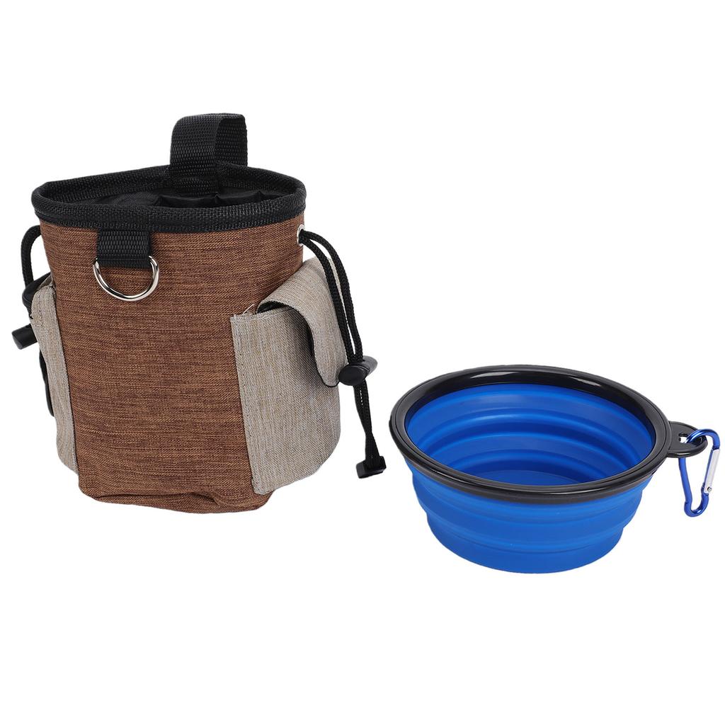 Dog Treat Pouch Oxford Fabric Multiple Compartments Adjustable Belt Pets Training Treat Pouch with Foldable Bowl Coffee