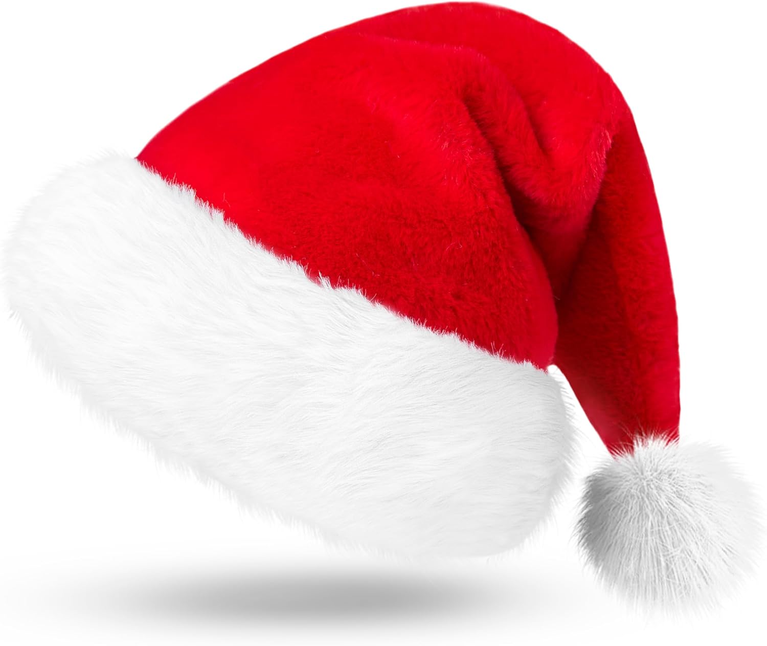 

Plush Red Velvet Christmas Hat: Giggling Getup with Pom Poms, One Size Fits All, Xmas Party Gift Santa Hat 1pc