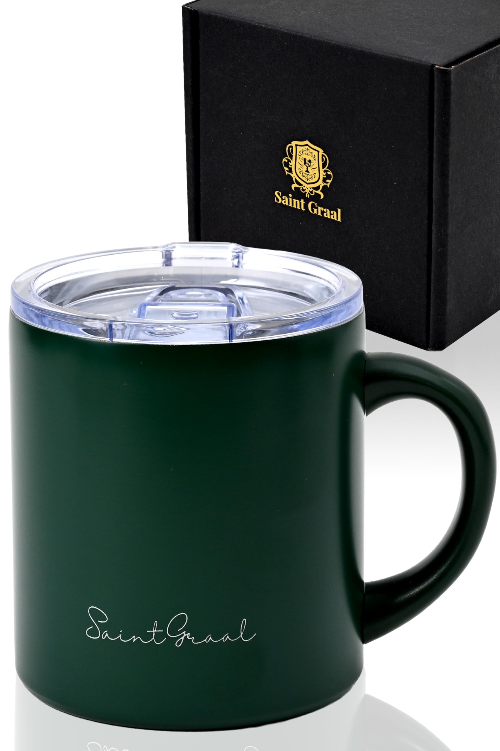 

Термостакан из нержавеющей стали SaintGraal с вакуумной изоляцией, сохраняющий тепло или холод, идеально подходит для мытья в посудомоечной машине, идеальный в качестве рождественского подарка или на День 360 мл, крышка, холодный, безопасный, для отца зел