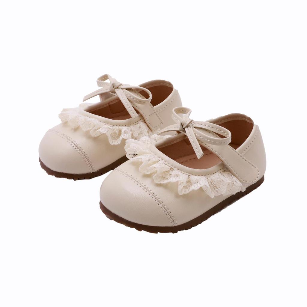 Spring Soft Leather Toddler Shoes with Lace & Butterfly Knot - Princess Style for Baby Girls