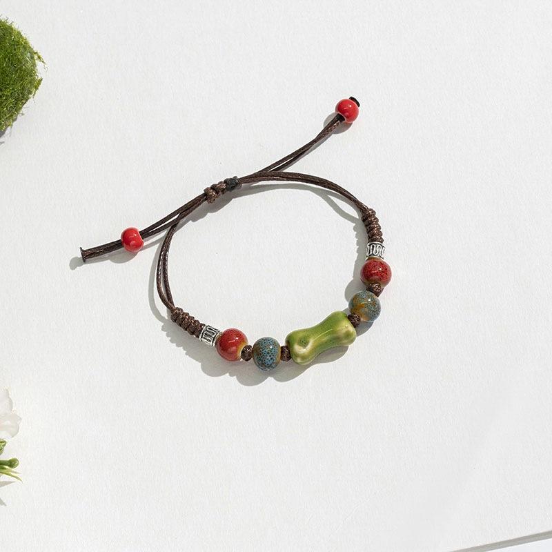 Retro Ethnic Style Ceramic Bracelet - Chinese-style Colorful Porcelain Beads Woven Bracelet