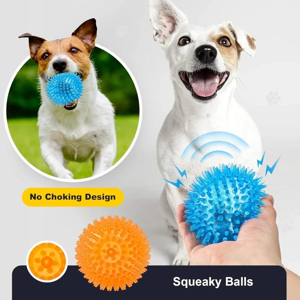 Squeaky Dog Toy Balls Puppy Chew Toys for Teething, BPA Free Non-Toxic Spikey Balls for Dogs Durable Toys for Aggressive Chewers
