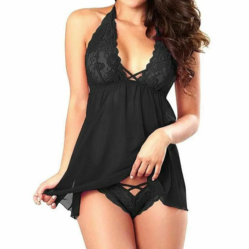 Sexy Lingerie Hot Female Lace Sleepwear Erotic Costumes Wedding Sexiest Nighties Women Babydolls Transparent Sex Suspender Dress