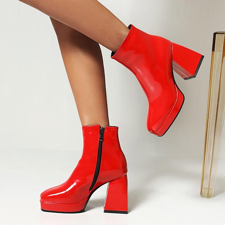 2025 Newest Ladies Ankle Boots Zip Round Toe Platforms Candy Color Punk Chunky Heel Womens Platform Heels Women Boots Shoes Women