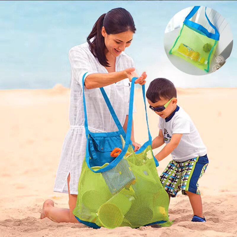 Large Capacity Mesh Beach Bag for Kids' Toys and Sand Tools