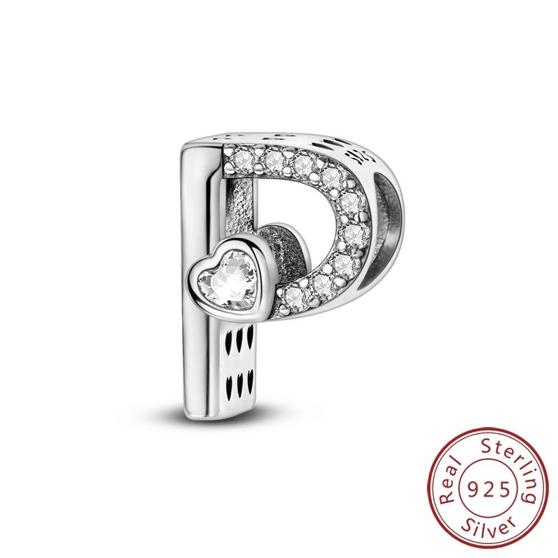New 925 Silver Charm Beads 26 Letter Alphabet A-Z Charm Fit Original Charms Bracelet DIY Birthday Jewelry Gift Making