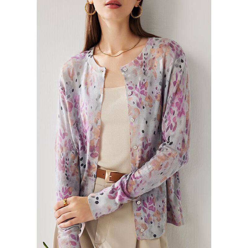Zhaojun Women's Printed Lightweight Wool Blend Cardigan