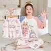 2026 Cotton Pajama Set Girls Short Sleeve Thin Sleepwear Sweet Cartoon Print Kids Home Outfit