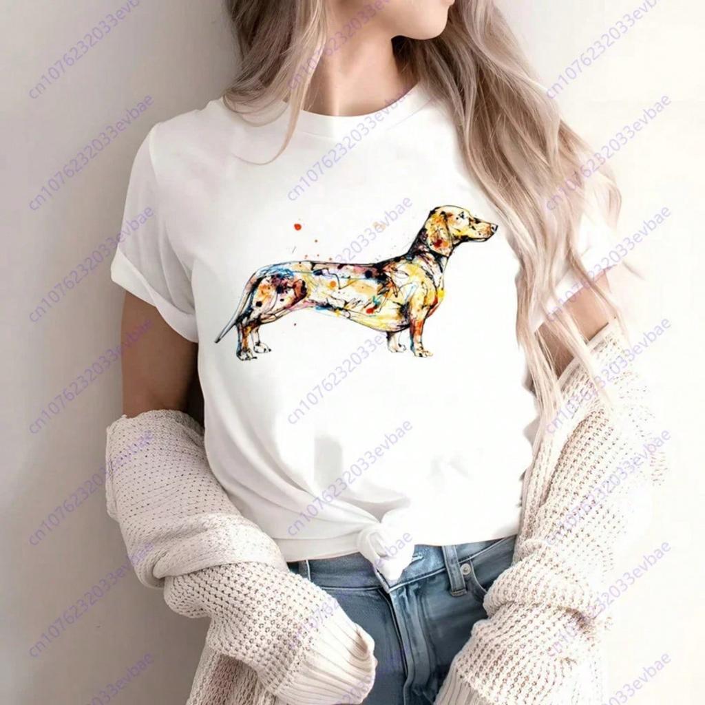 Bassotto Teckel Cane Divertente Carino Animale Maglietta Donna Manica Corta Estate Moda T-shirt Casual Moda Maglietta Girocollo Top