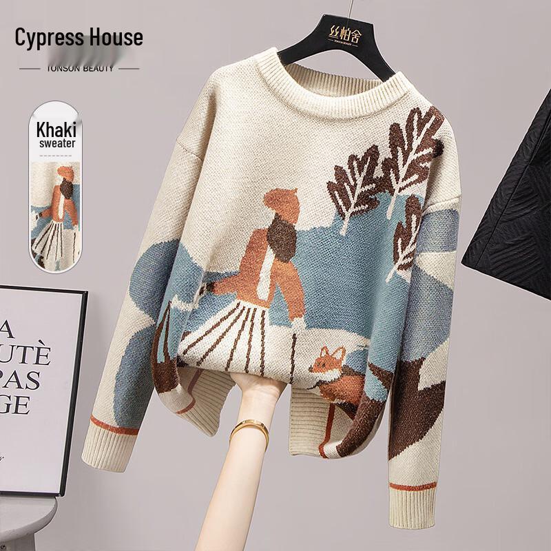 

Sibaishi Women s 2025 Autumn Cartoon Pattern Sweater M