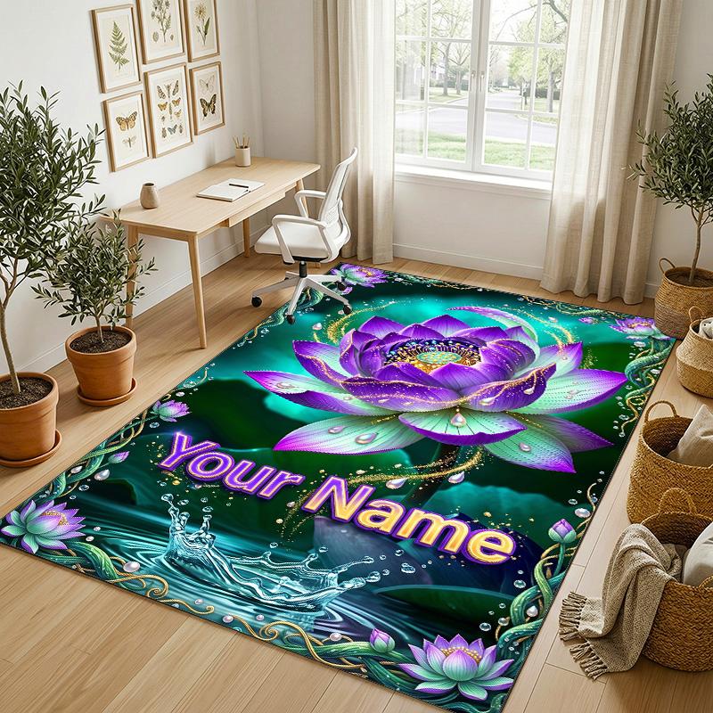 Fantasy Magic Theme Crystal Velvet Rug Personalized Custom Name Text Soft Floor Mat Home Decor