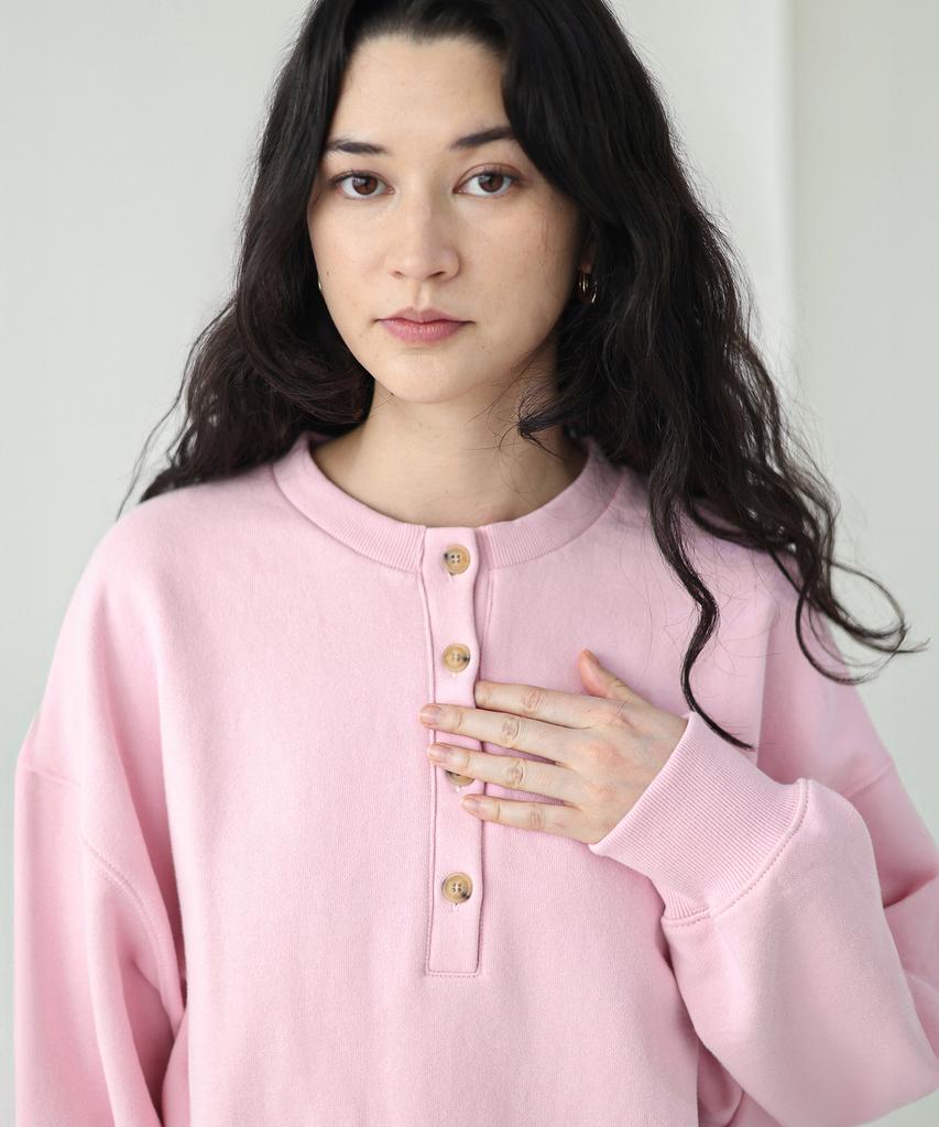 Keullaepeu Round Button Sweatshirt_Pink