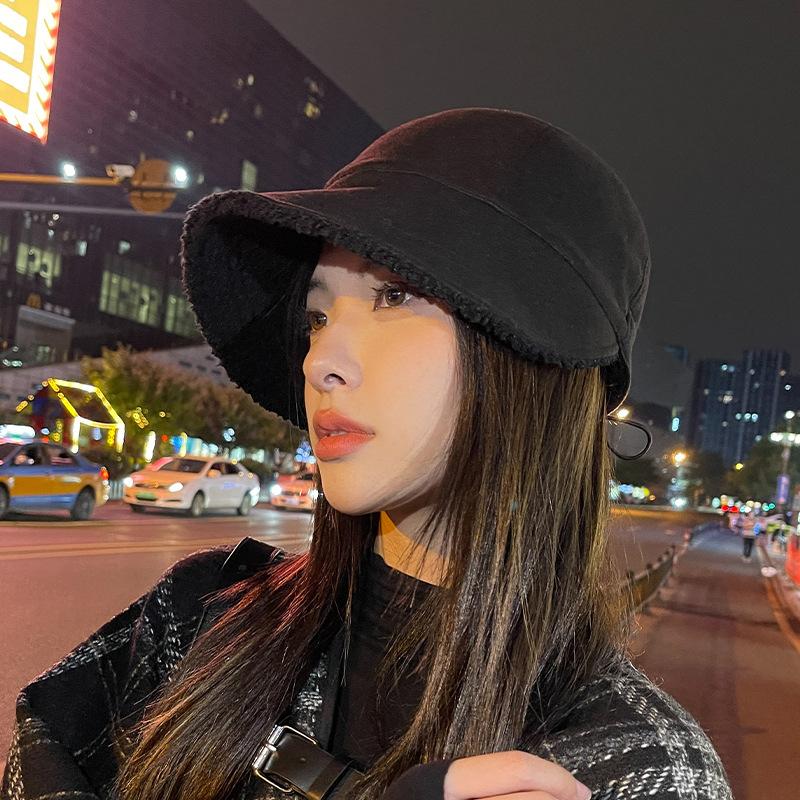 Women Plush Bucket Hat Autumn Winter Warm Fisherman Cap for Ladies Girls Soild Color Adjustable Wide Brim Hats Bonnet