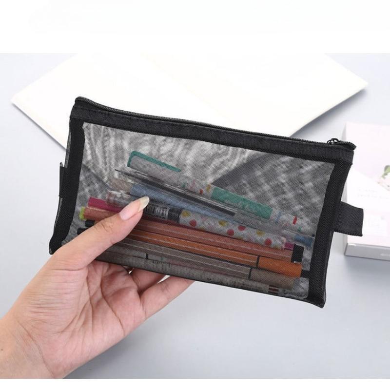 1 Piece Large Capacity Mesh Pencil Case Portable Zipper Stationery Bag Student Stationery Pencil Organizer Pencil Case
