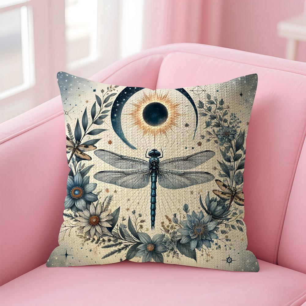 Dragonfly Lotus Luxury Cushion Cover Natural Linen Pillow Case DoubleSided Print Decorative Sofa Pillowcase Home Decor Gift