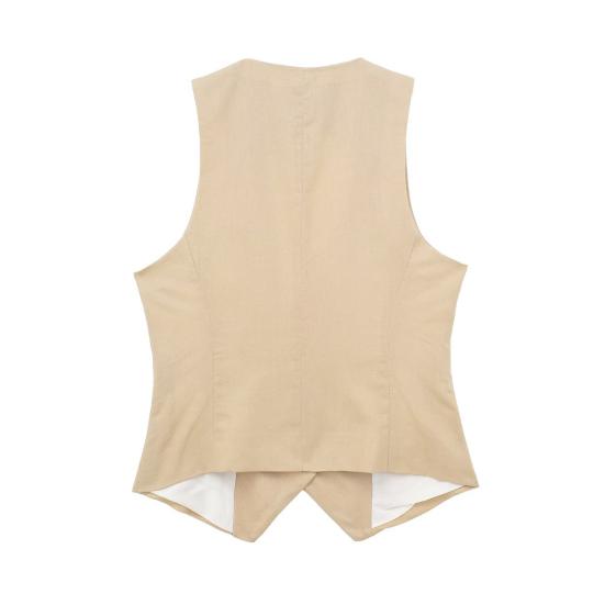 Damen Weste Top V-Ausschnitt Einreihig Ärmellos Mantel Lässige Weste mit Taschen Elegante Damen Weste Jacke
