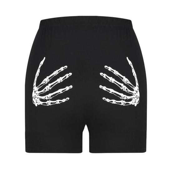 

Женские шорты с высокой талией, с захватом ягодиц, скелетными руками, принтом, тонкие, антиэкспозиционные, облегающие, мягкие дышащие шорты для йоги, спортивная одежда XL чёрный