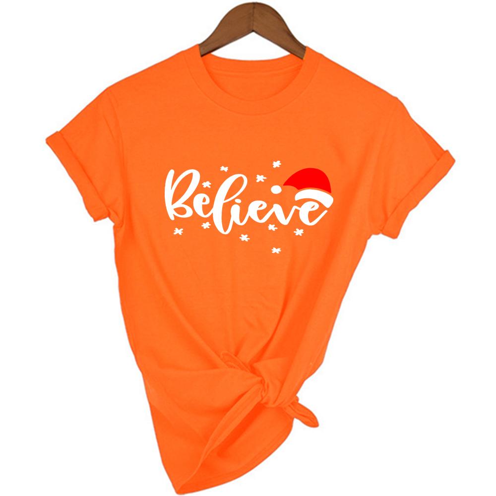 Believe Christmas Women Fashion Clothing Streetwear Faith T Shirt Harajuku Camisetas Mujer Female Short Sleeve