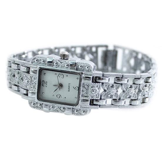 Fashion Rectangle Dial Rhinestone Alloy Band Lady Women Gift Analog Wrist Watch