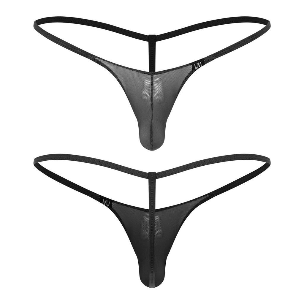 Pánské spodní prádlo tanga s průhlednou síťovinou Sexy průhledné pánské bikiny kalhotky s nízkým vzestupem