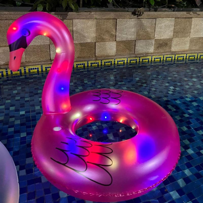 2026 Thickened Inflatable Toys Flamingo Swimming Rings with LED Lights Summer Outdoor Pool Beach Floating Circle Inflatable Toys