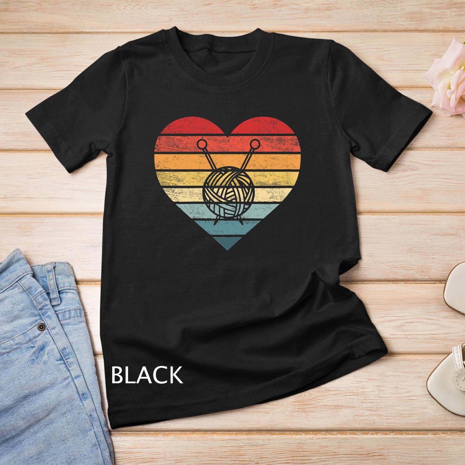 Womens Knitting Crochet Lover Gifts Retro Sunset Yarn Funny Unisex T-Shirt Mens Womens Tees Top S